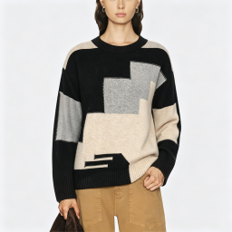 Autumn Color-Block Crew-Neck Sweater