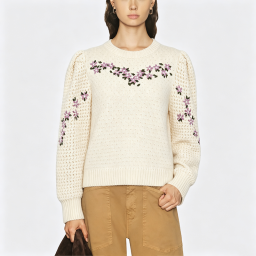 Floral-Embroidered Crew-Neck Sweater