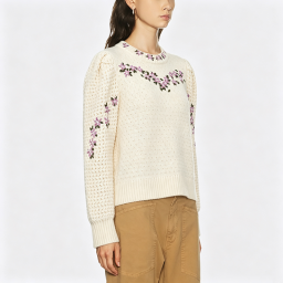 Floral-Embroidered Crew-Neck Sweater