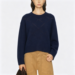 Solid-Color Knitted Crew-Neck Sweater