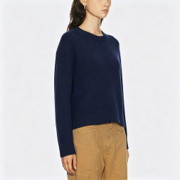 Solid-Color Knitted Crew-Neck Sweater