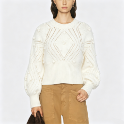 Loose-Fit Open-Knit Diamond-Pattern Sweater