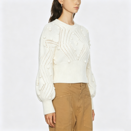 Loose-Fit Open-Knit Diamond-Pattern Sweater