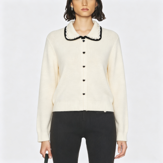 Bead-Embellished Peter Pan Collar Sweater