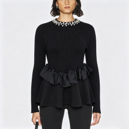 Women's Ruffled Waist-Defining Autumn Sweater