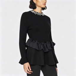 Women's Ruffled Waist-Defining Autumn Sweater