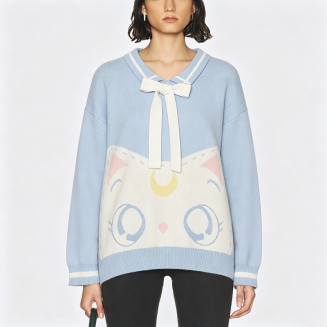 Cartoon-Print Collared Sweater