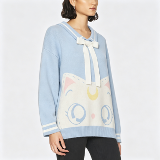 Cartoon-Print Collared Sweater