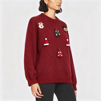Women's Long-Sleeve Crew Neck Christmas Sweater
