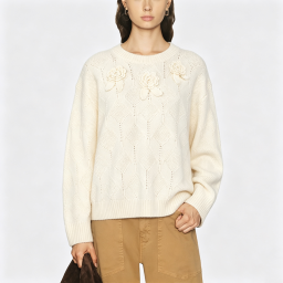 Women's Floral Detail Crew-Neck Knit Sweater