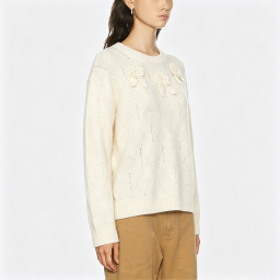 Women's Floral Detail Crew-Neck Knit Sweater