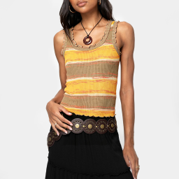 Ruffled Striped Camisole with Contrast Trim