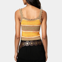 Ruffled Striped Camisole with Contrast Trim