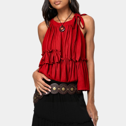 Red Ruffled Halter Neck Tank Top