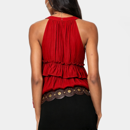 Red Ruffled Halter Neck Tank Top