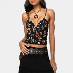 Black V-neck Floral Print Camisole
