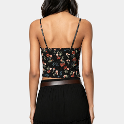 Black V-neck Floral Print Camisole