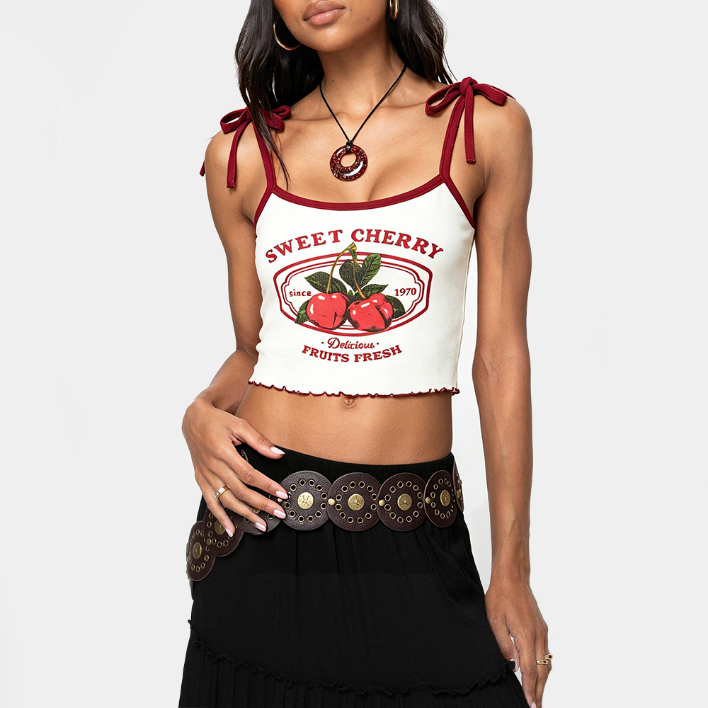 Cherry Print Tie-Up Camisole