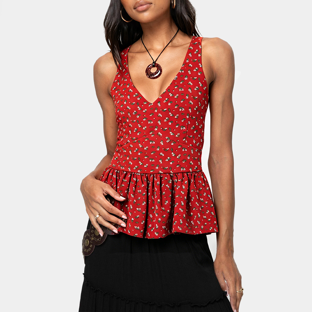 Red V-neck Halter Top