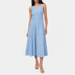Blue Color-Blocked Plaid Dress
