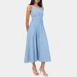 Blue Color-Blocked Plaid Dress