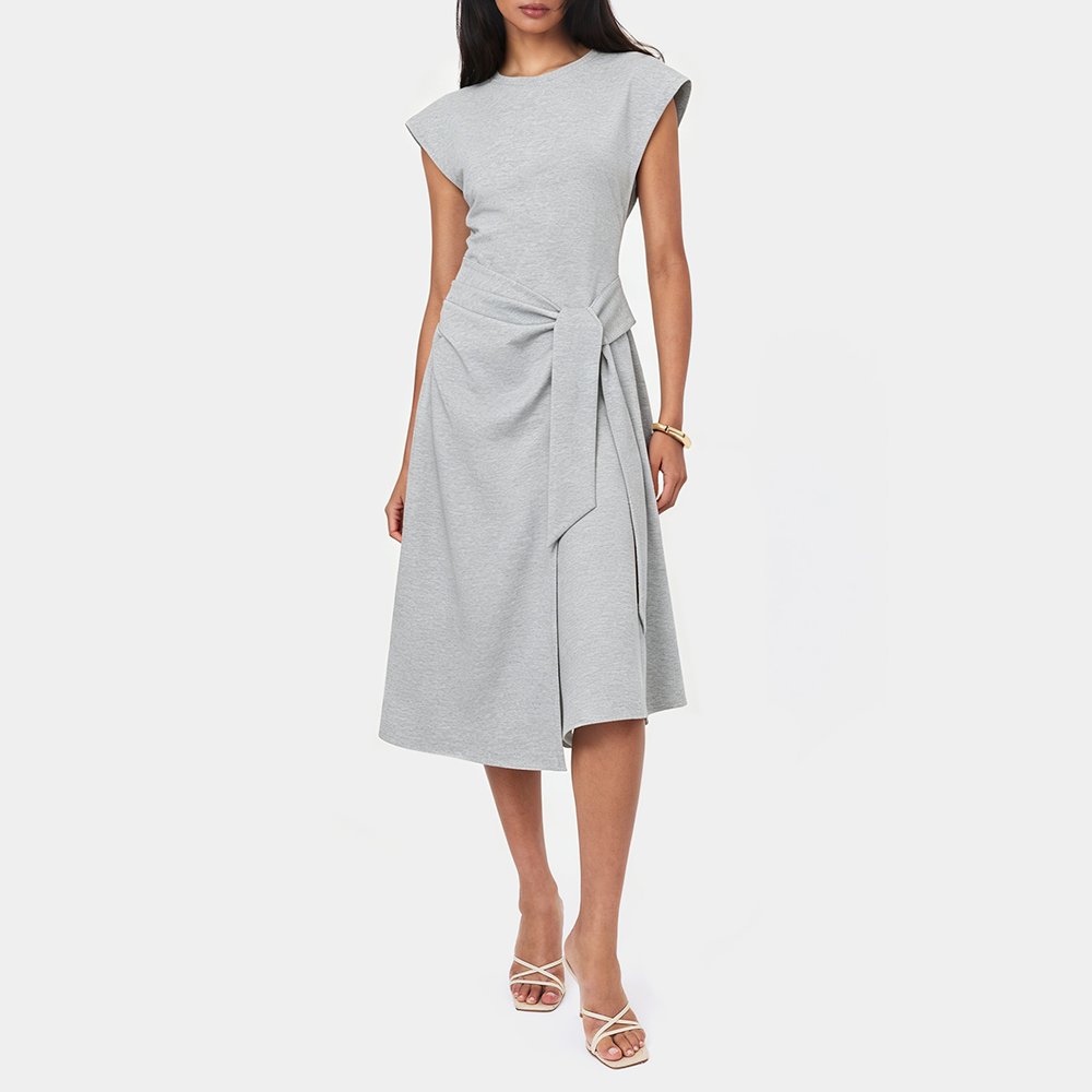 Gray Lace-up Waist Dress