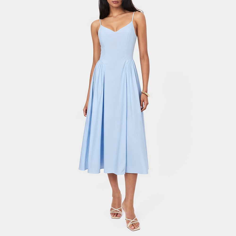V-Neck Full Skirt Spaghetti Strap Dress