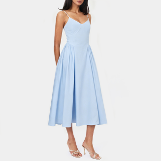 V-Neck Full Skirt Spaghetti Strap Dress