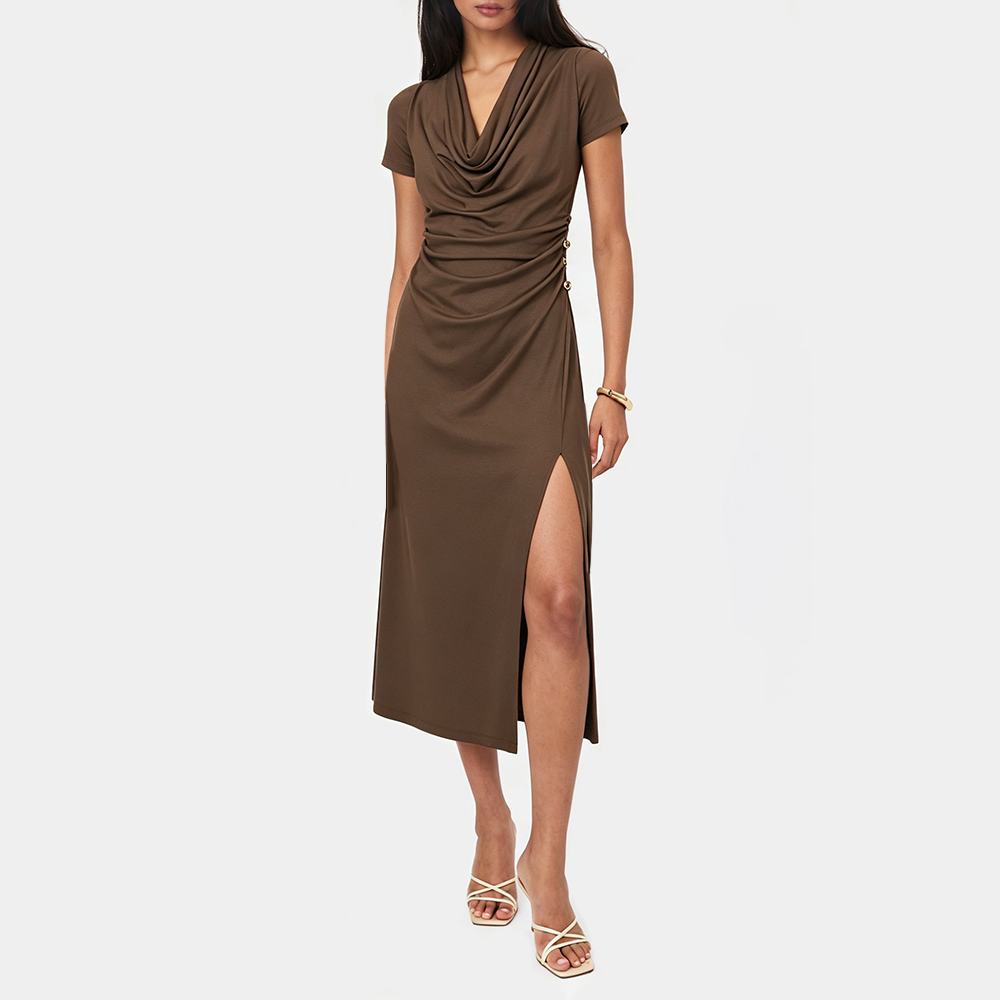 Pleated Short-Sleeve Dress
