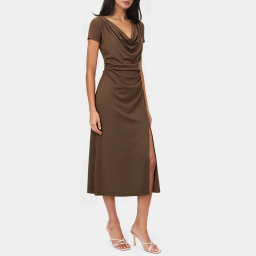 Pleated Short-Sleeve Dress