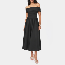 Off-the-shoulder pleated A-line dress