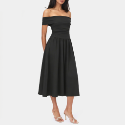 Off-the-shoulder pleated A-line dress