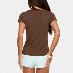 V-neck Short-sleeved Top with Straight Shoulders