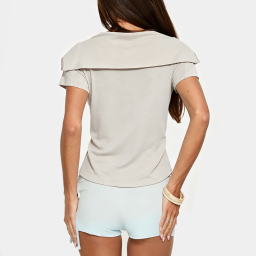 Two-piece color-blocked short-sleeved top