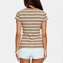 Retro Striped Tie-Waist Short-Sleeve Top