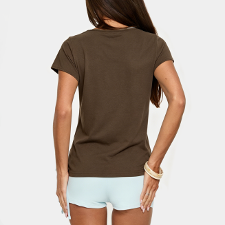 Dark Brown V-Neck Short-Sleeve Top
